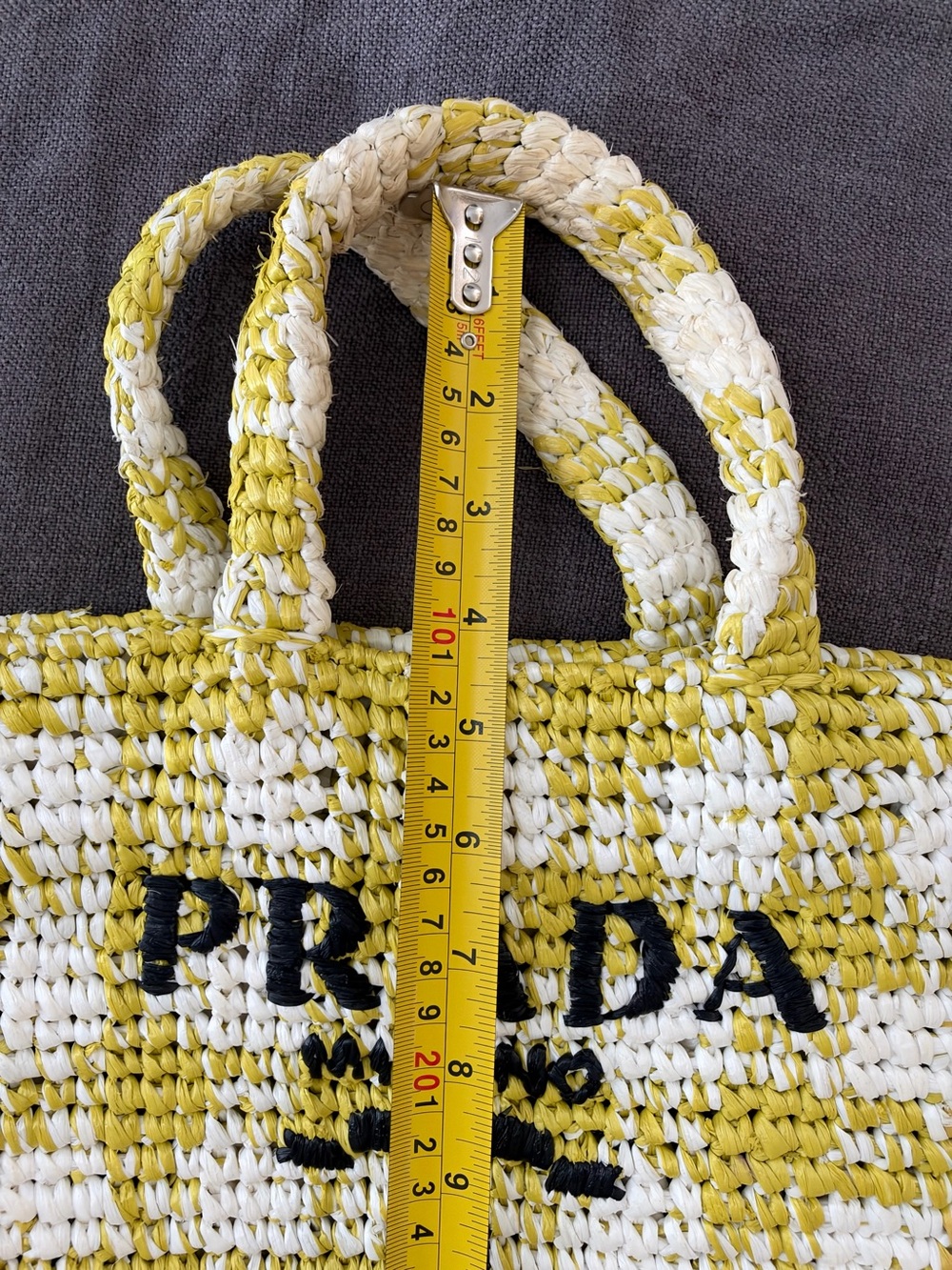 PRADA Authentic! Small Checked Raffia Logo Tote - Picture 14 of 16